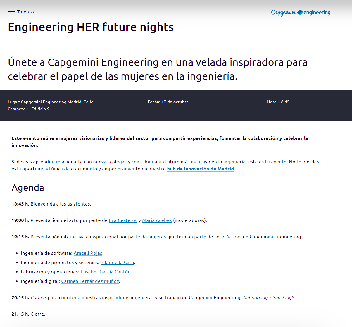 Agenda Engineering HER future nights