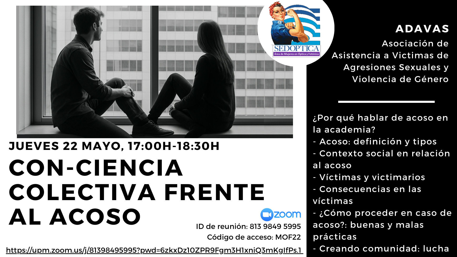 Banner charla Con-Ciencia colectiva frente al acoso