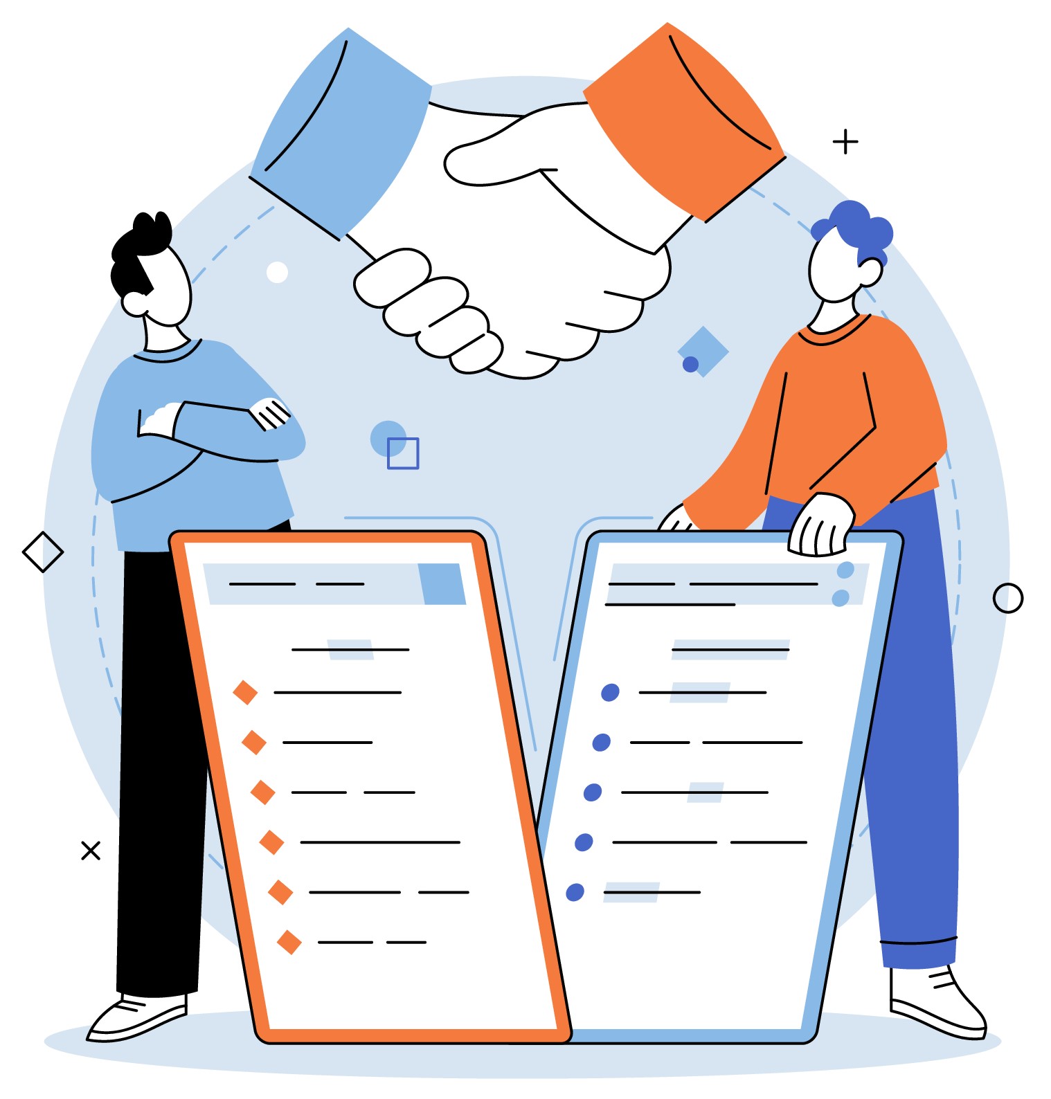 Dibujo de dos partes interesadas en un contrato