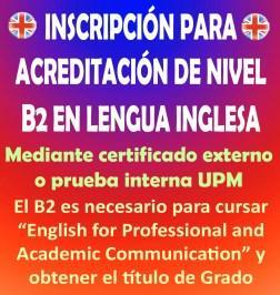 Cartel acreditación del B2 en lengua inglesa